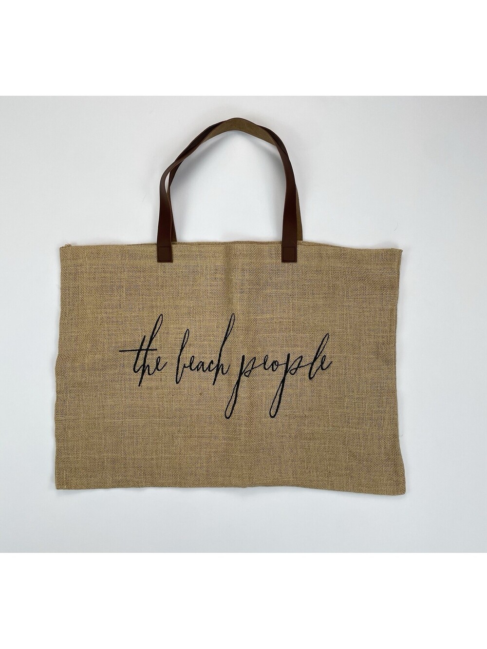 The Beach People Original Jute Bag Burlap Tote Beach Shopper Leather Straps